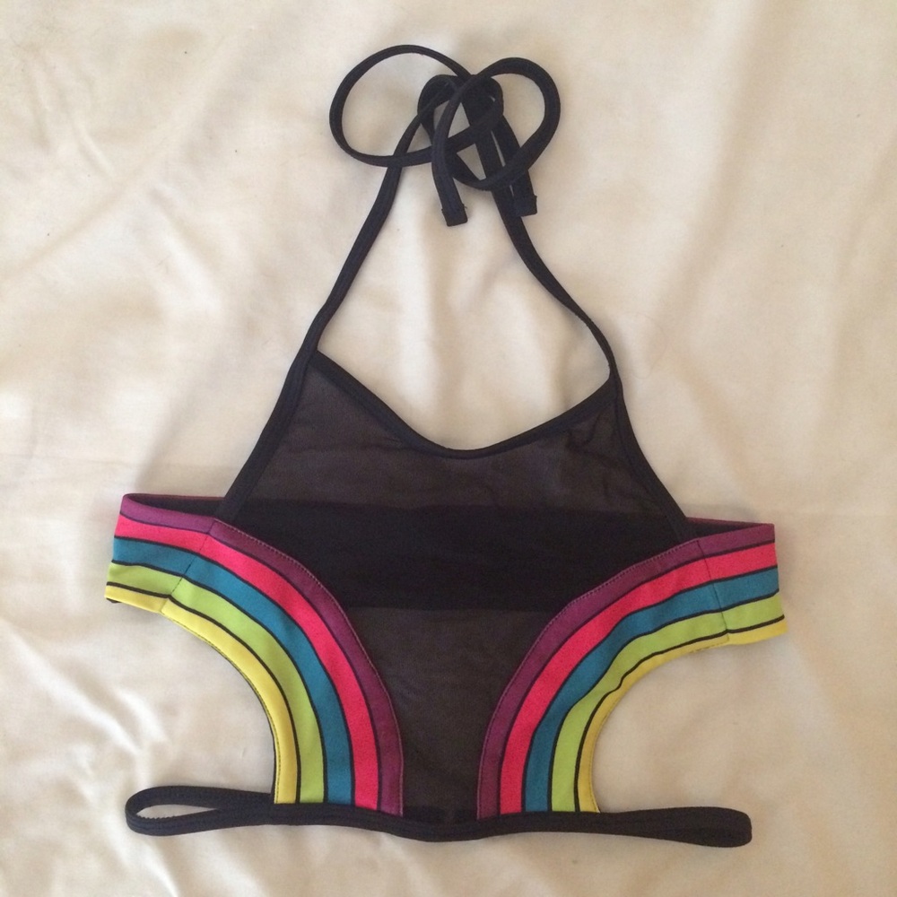 Pacific x Driftwood black mesh halter bikini top